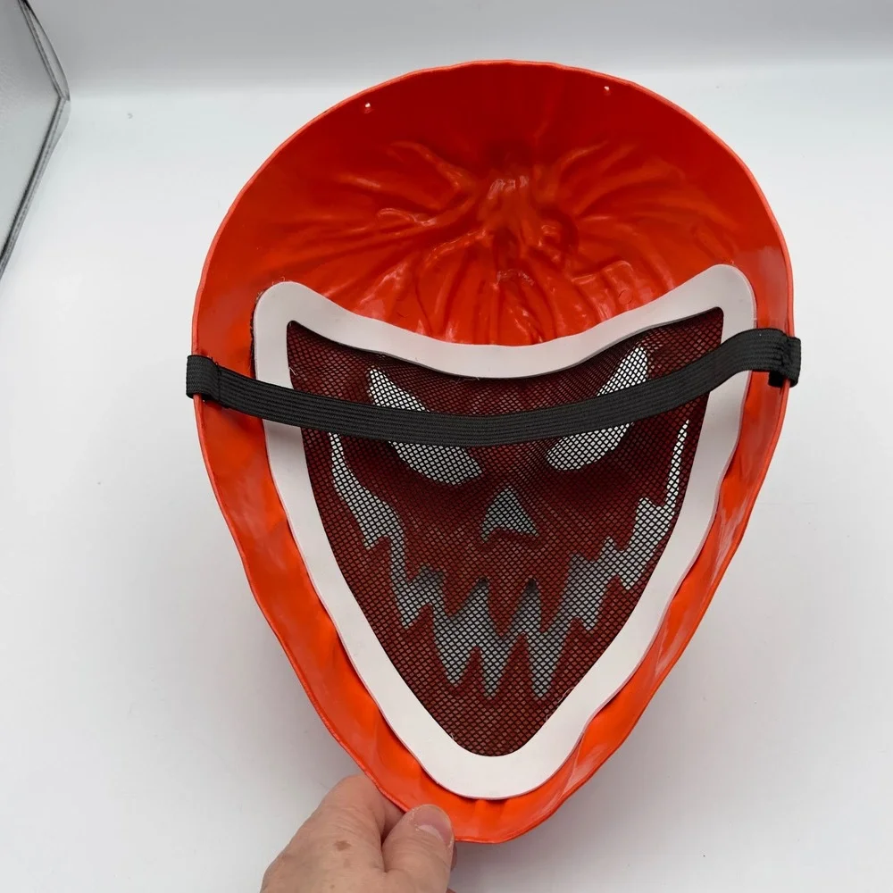 Scary Jack-O-Lantern Pumpkin Halloween Mask Evil Grin Mesh‎ Eyes Orange Costume